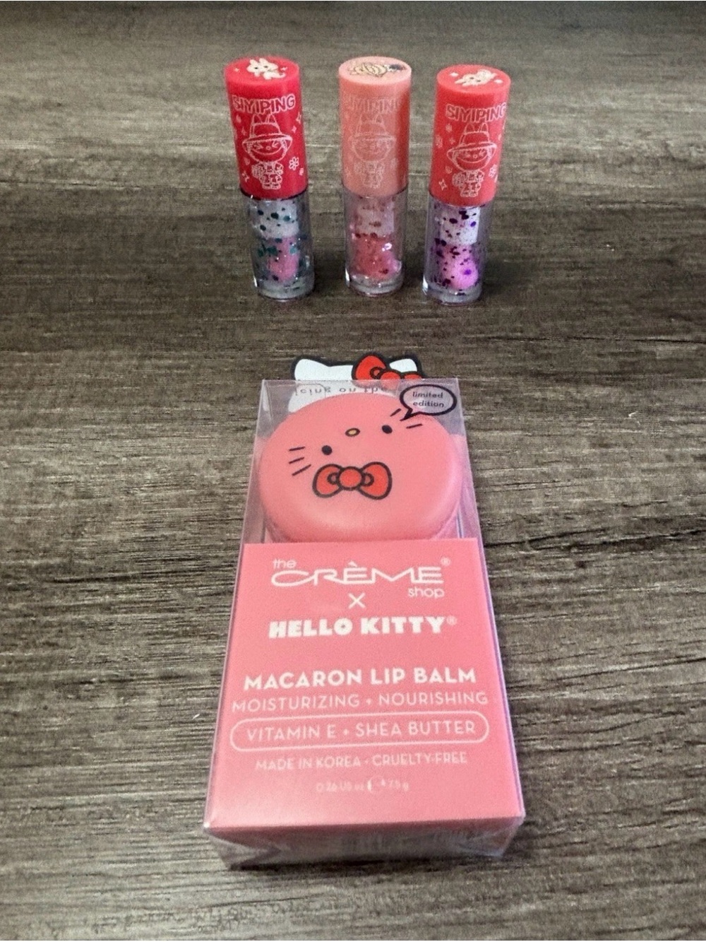 SIYIPING Glitter Lip Gloss Set Pink Purple Blue, Crème Shop Hello Kitty Lip Balm